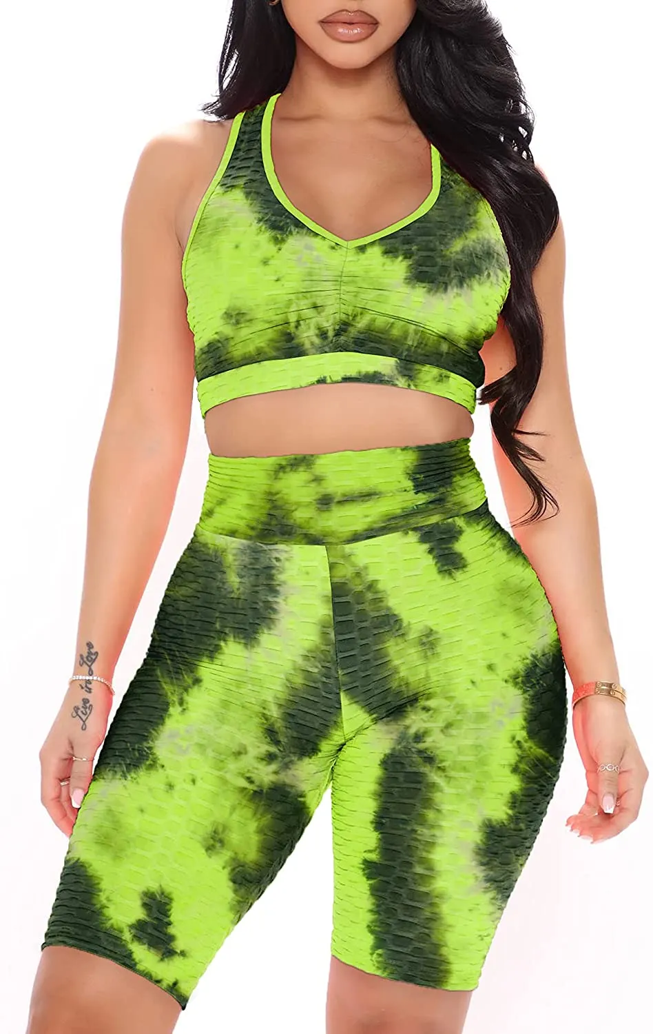 FAVALIVE Two Piece Outfits for Women Summer Bodycon Athletic Shorts Sets