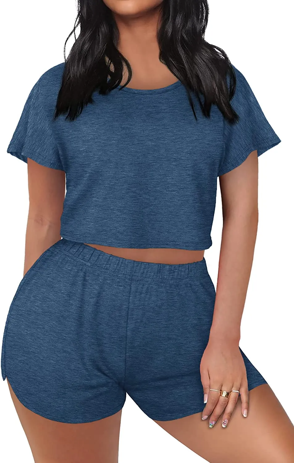 FAVALIVE Two Piece Outfits for Women Summer Bodycon Athletic Shorts Sets