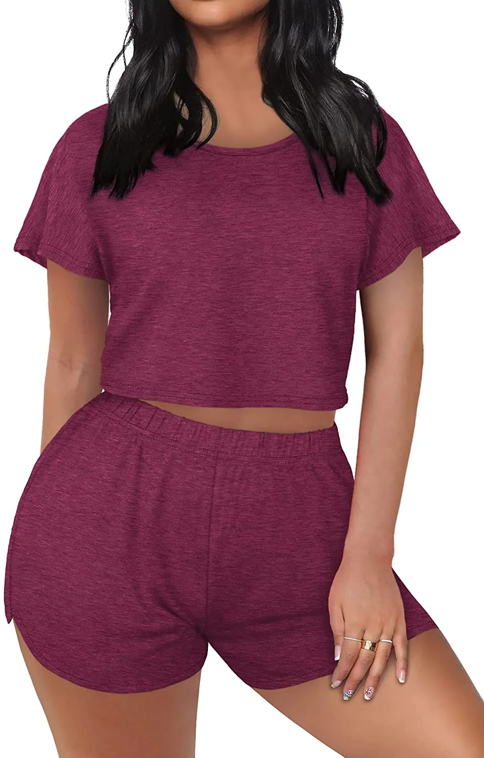 FAVALIVE Two Piece Outfits for Women Summer Bodycon Athletic Shorts Sets