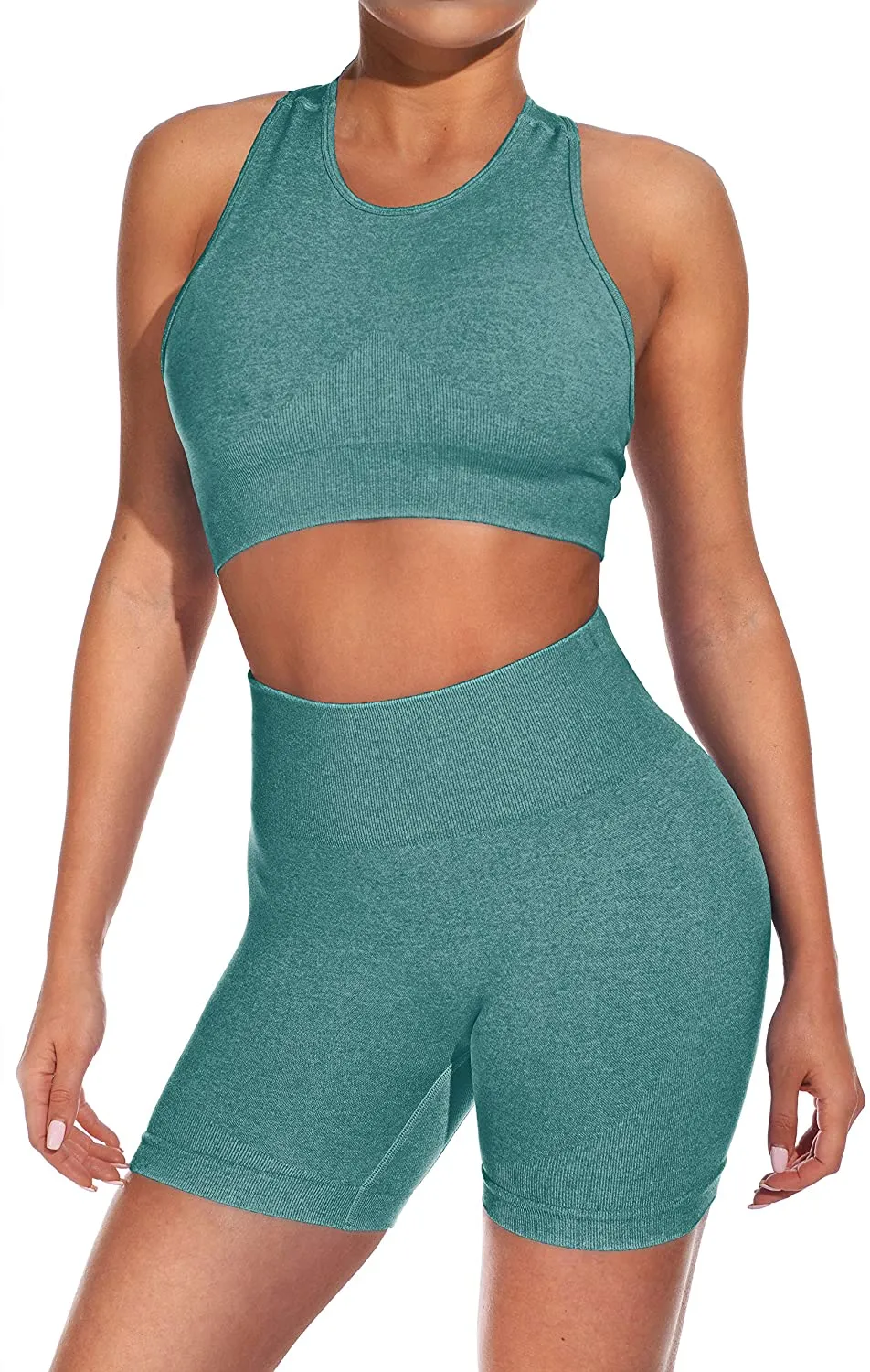 FAVALIVE Two Piece Outfits for Women Summer Bodycon Athletic Shorts Sets