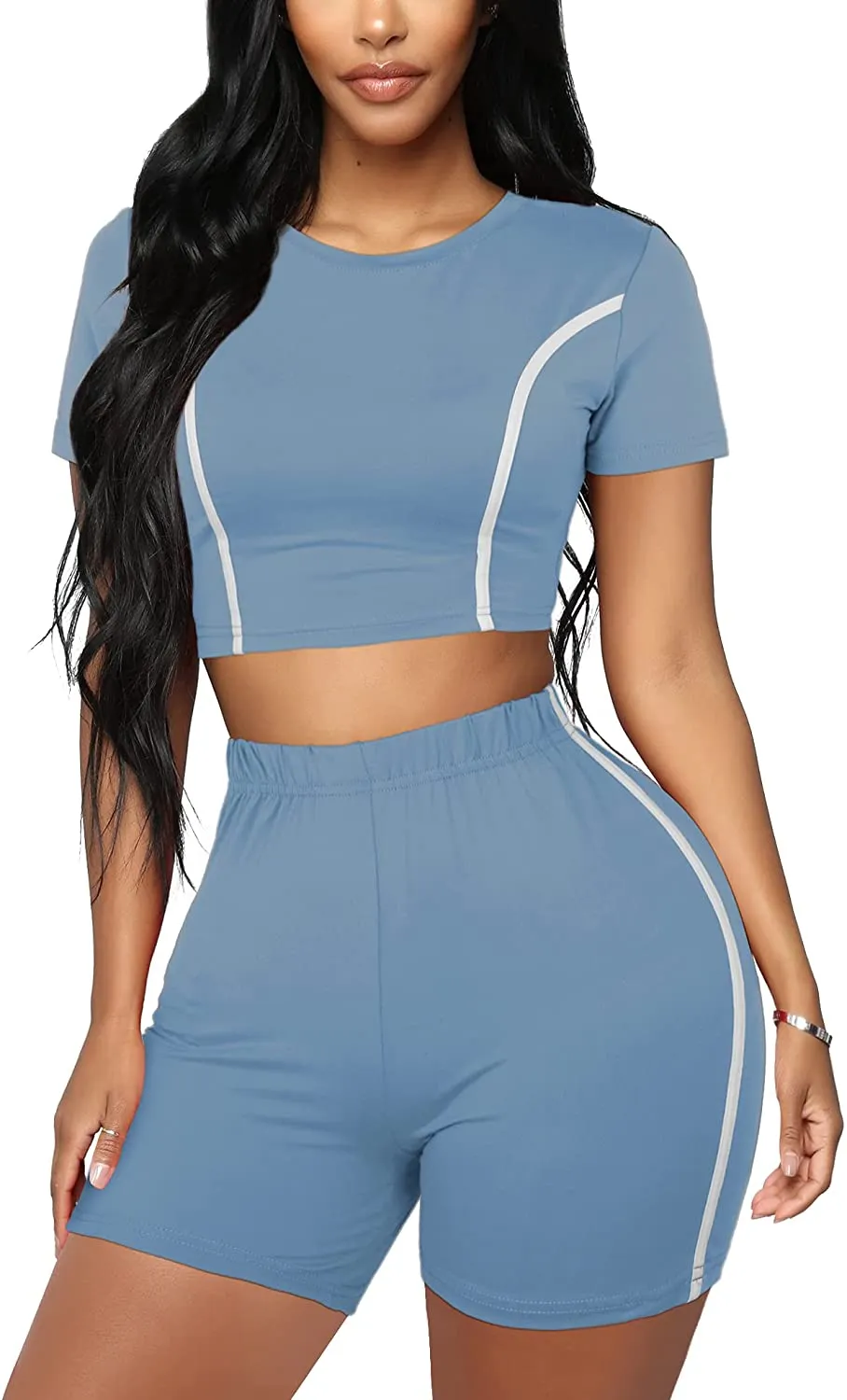 FAVALIVE Two Piece Outfits for Women Summer Bodycon Athletic Shorts Sets