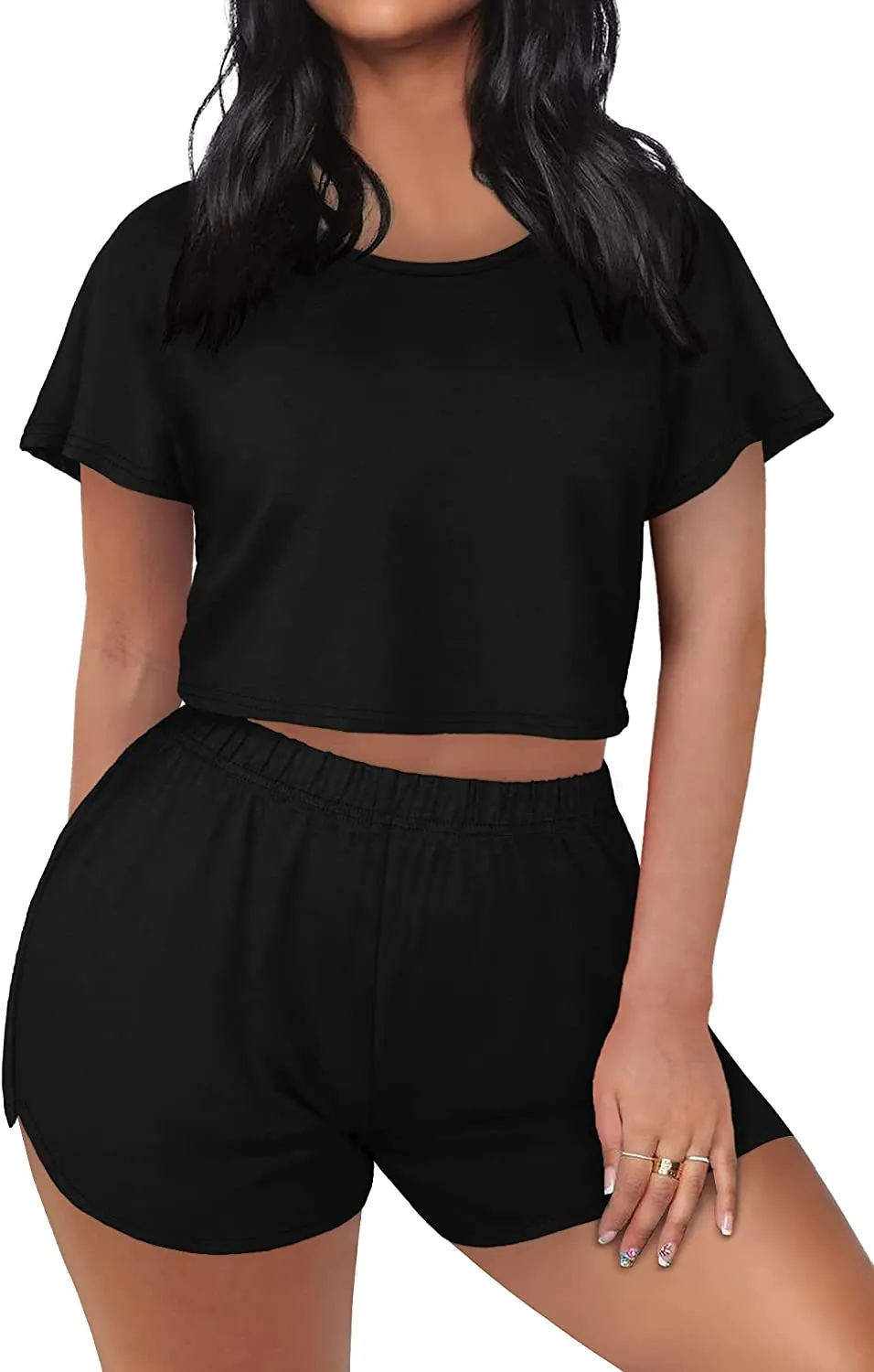FAVALIVE Two Piece Outfits for Women Summer Bodycon Athletic Shorts Sets