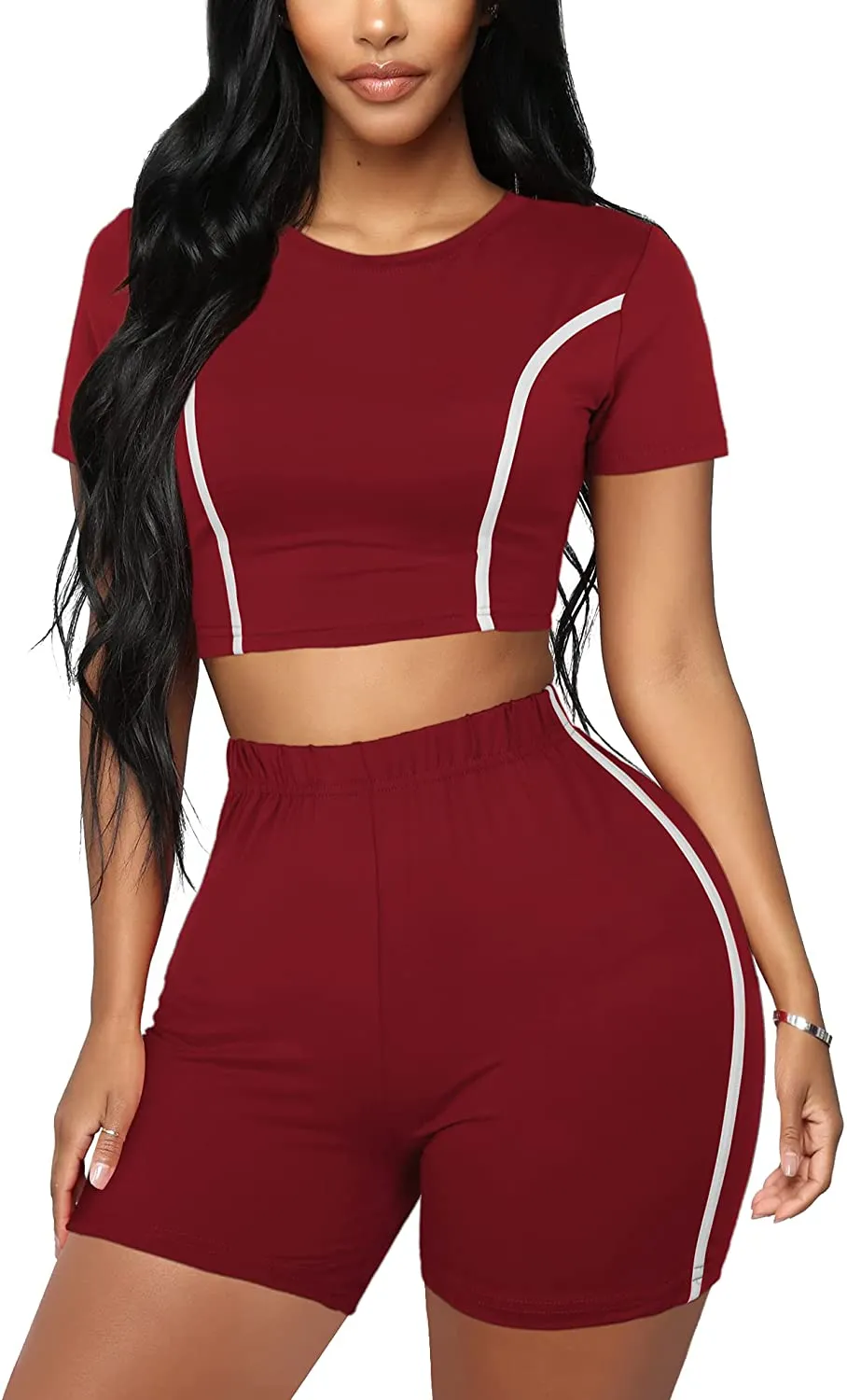 FAVALIVE Two Piece Outfits for Women Summer Bodycon Athletic Shorts Sets