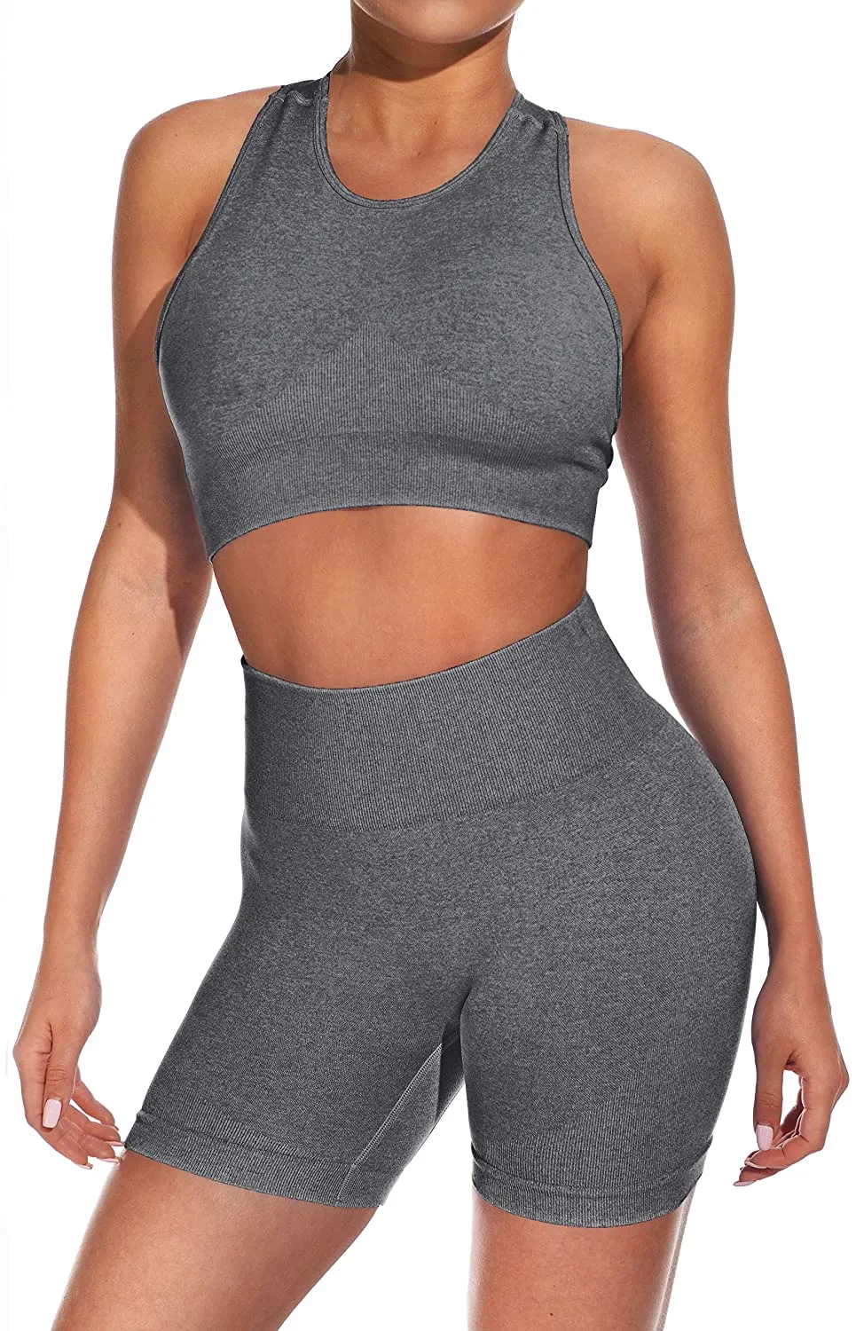 FAVALIVE Two Piece Outfits for Women Summer Bodycon Athletic Shorts Sets