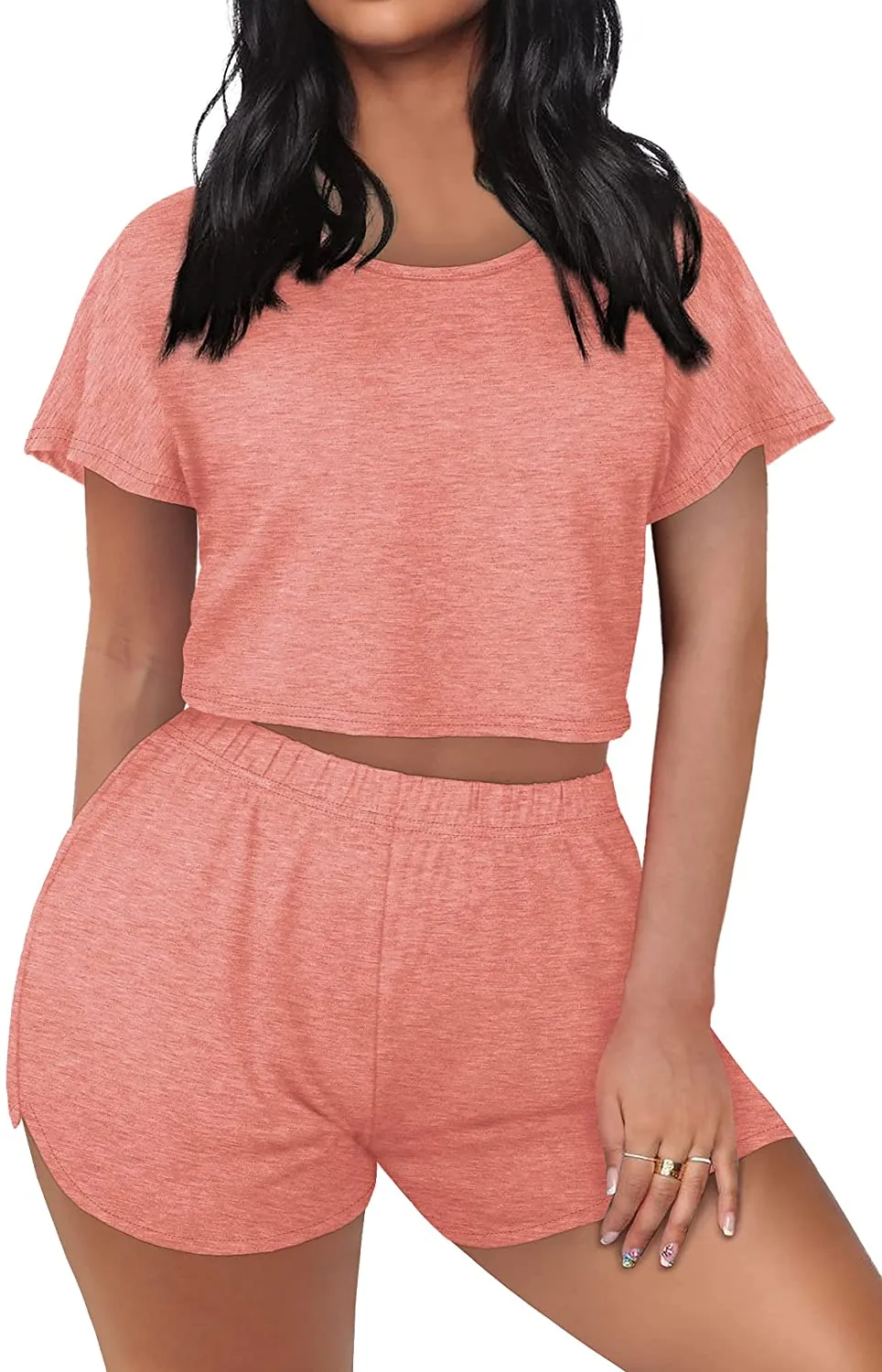 FAVALIVE Two Piece Outfits for Women Summer Bodycon Athletic Shorts Sets