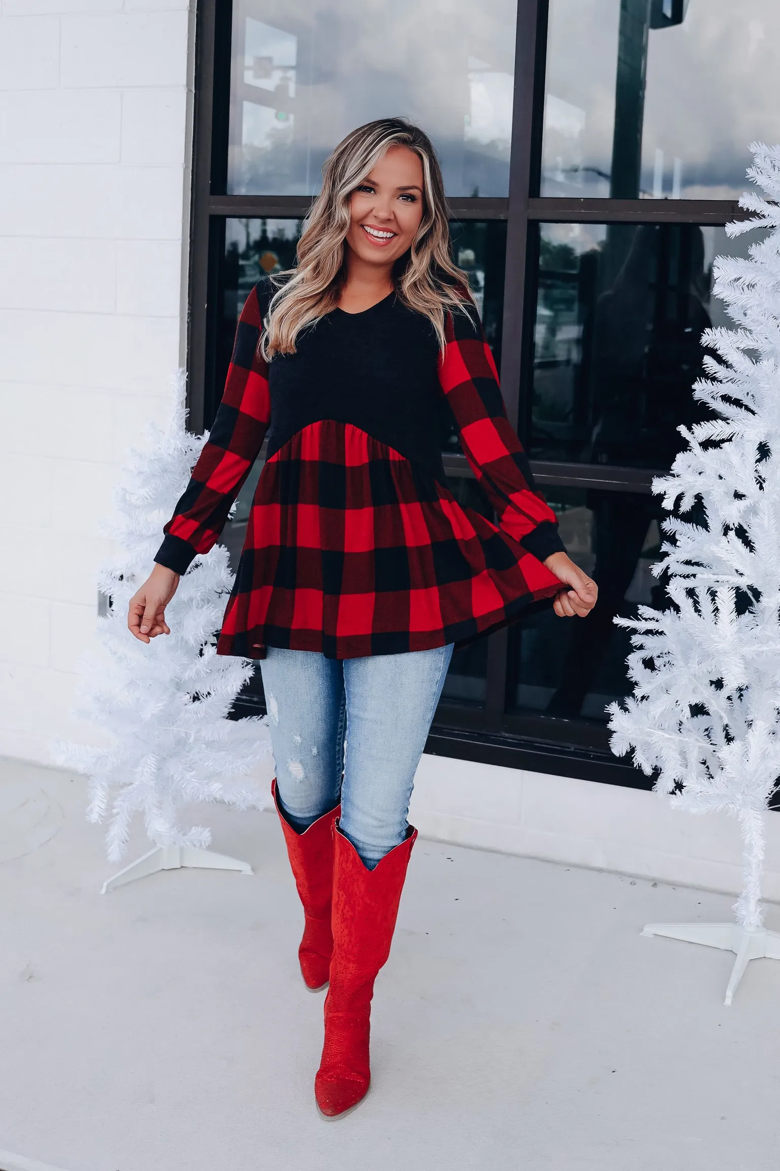 Flirty Buffalo Plaid Baby Doll Top