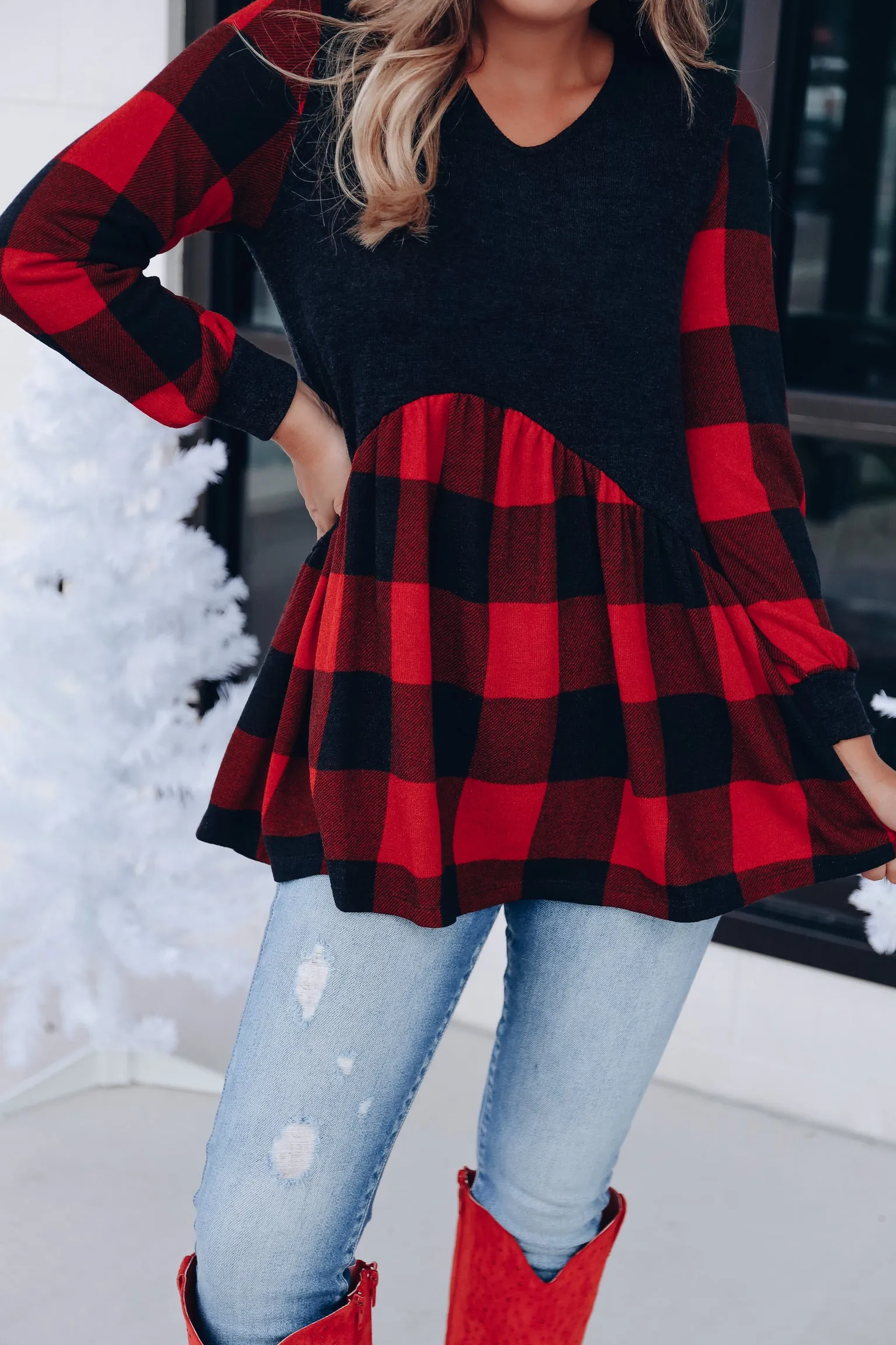Flirty Buffalo Plaid Baby Doll Top