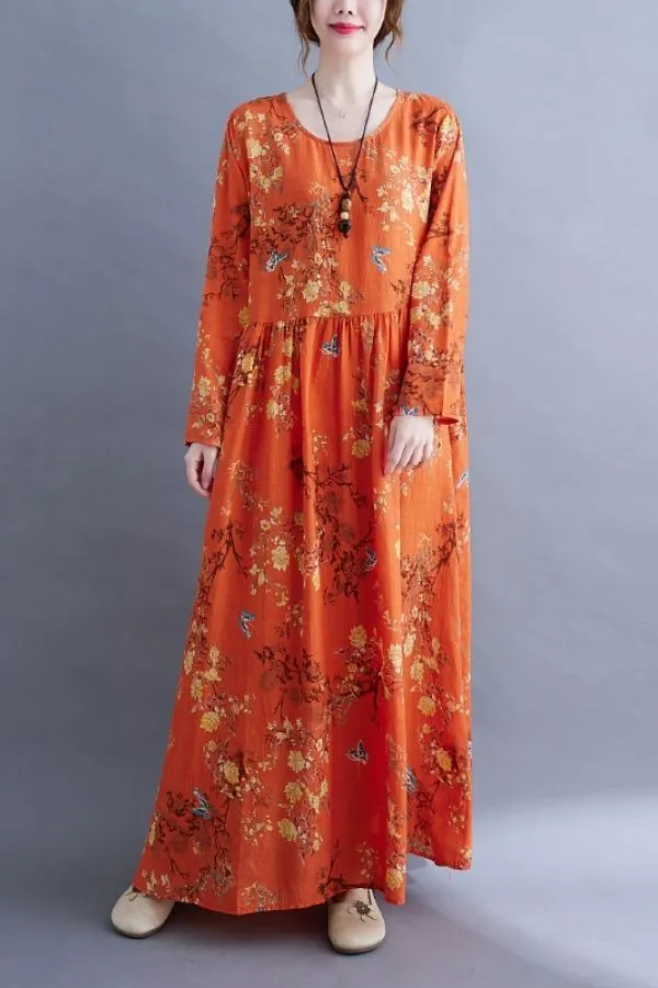 Floral Printing Cozy Maxi Dress