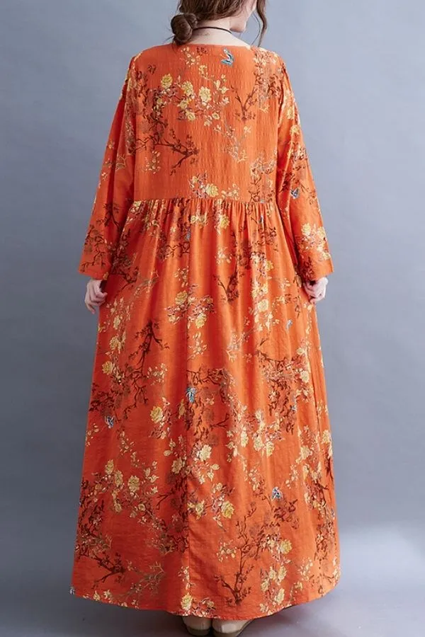 Floral Printing Cozy Maxi Dress