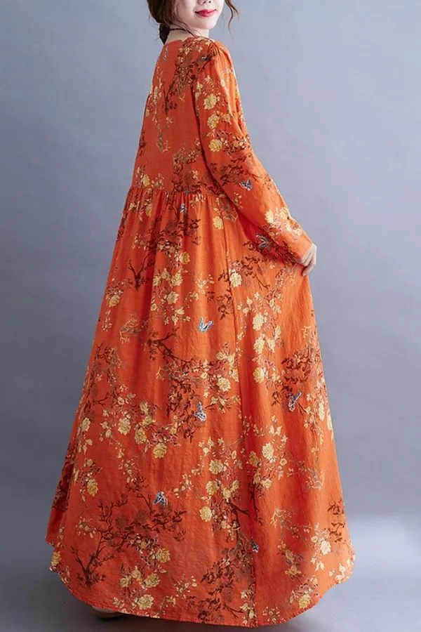 Floral Printing Cozy Maxi Dress