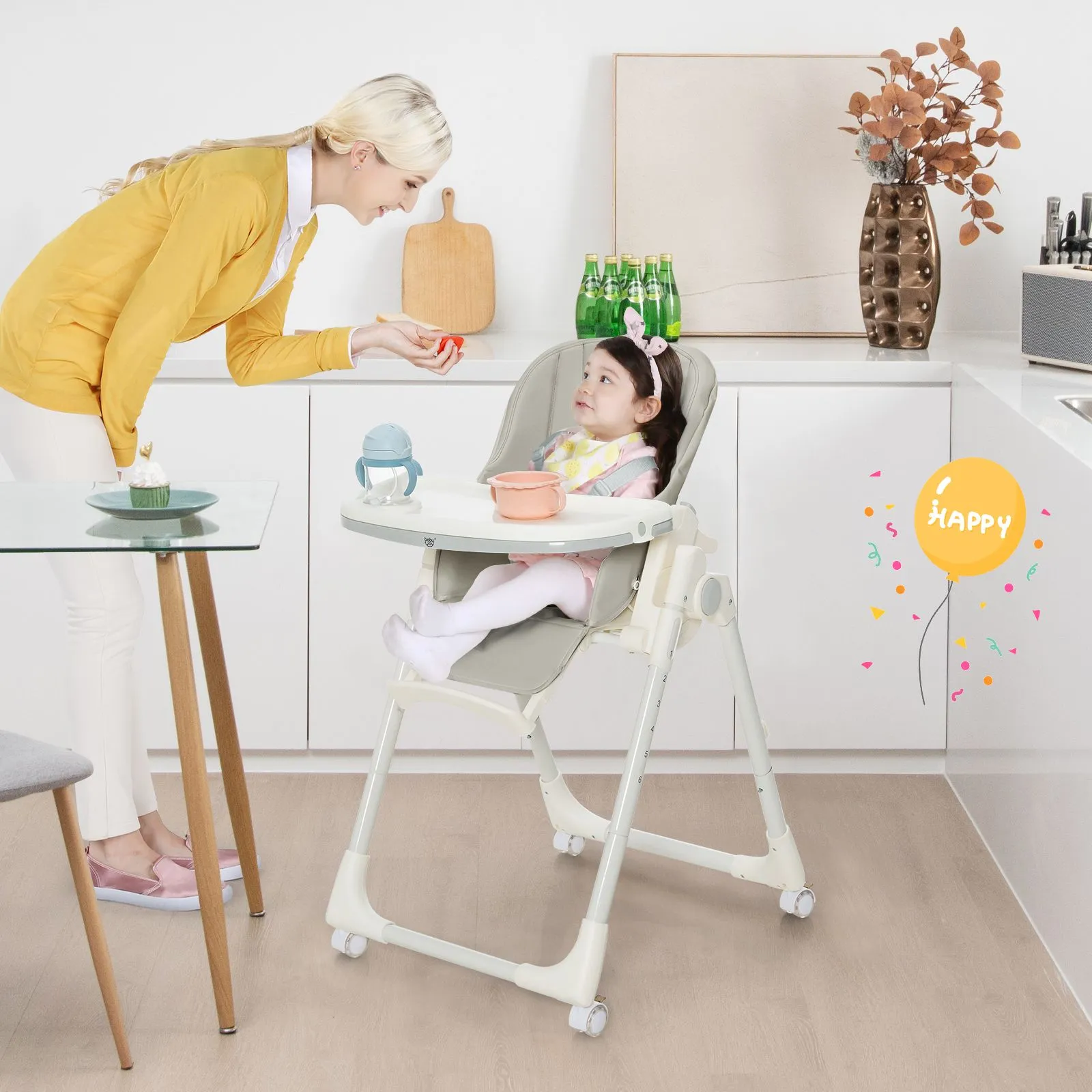 Folding | Reclining | Adjustable Baby High Chair | 5 Recline Positions |  Grey