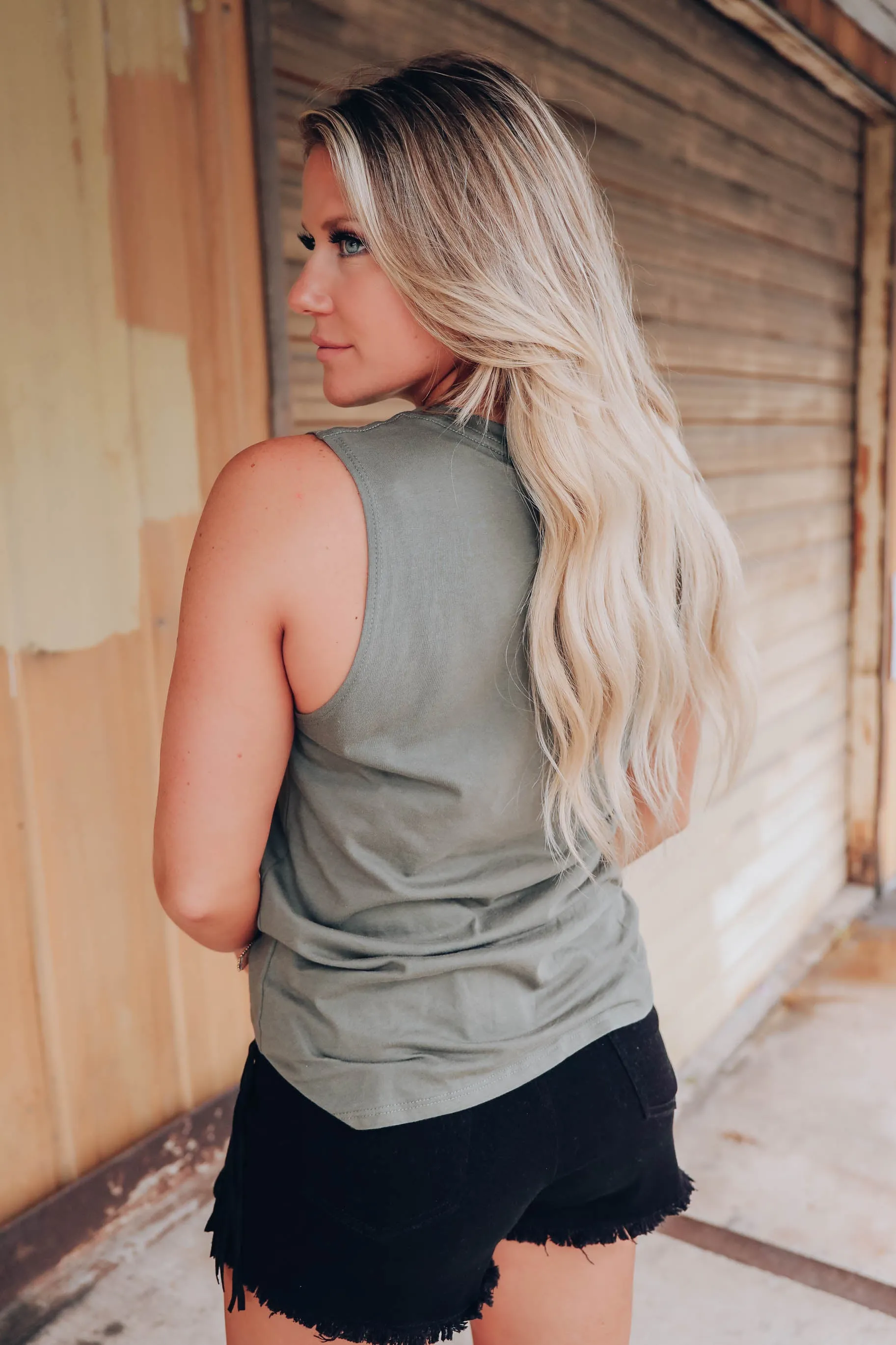 Free Bird Graphic Tank - Olive