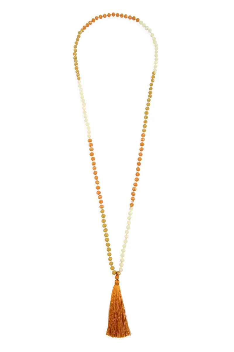 FRINGE TASSEL PENDANT GLASS BEADS NECKLACE