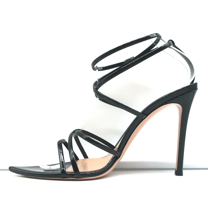 Gianvito Rossi Crisscross Sandals Kim Black Patent Leather Size 38