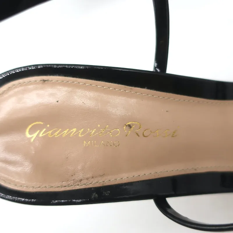 Gianvito Rossi Crisscross Sandals Kim Black Patent Leather Size 38