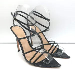 Gianvito Rossi Crisscross Sandals Kim Black Patent Leather Size 38