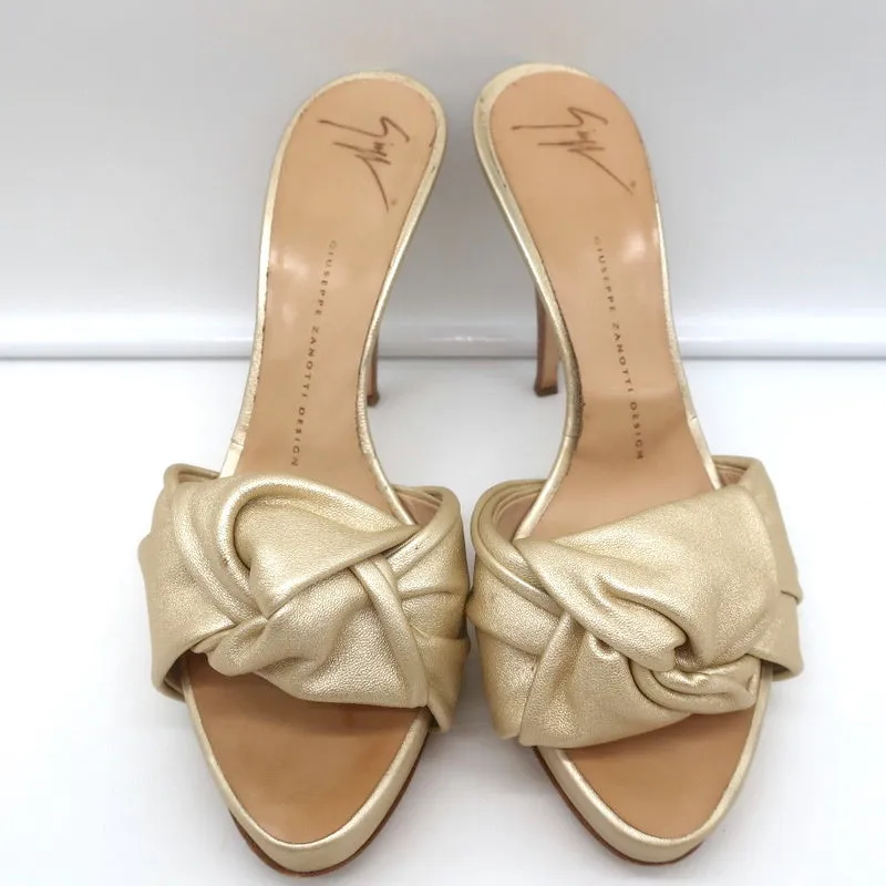 Giuseppe Zanotti Knotted Platform Mule Sandals Gold Metallic Leather Size 38.5