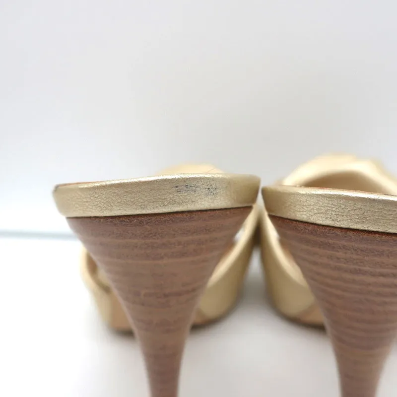 Giuseppe Zanotti Knotted Platform Mule Sandals Gold Metallic Leather Size 38.5