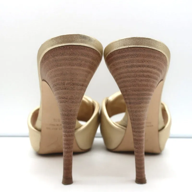 Giuseppe Zanotti Knotted Platform Mule Sandals Gold Metallic Leather Size 38.5