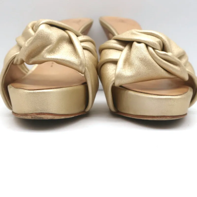 Giuseppe Zanotti Knotted Platform Mule Sandals Gold Metallic Leather Size 38.5