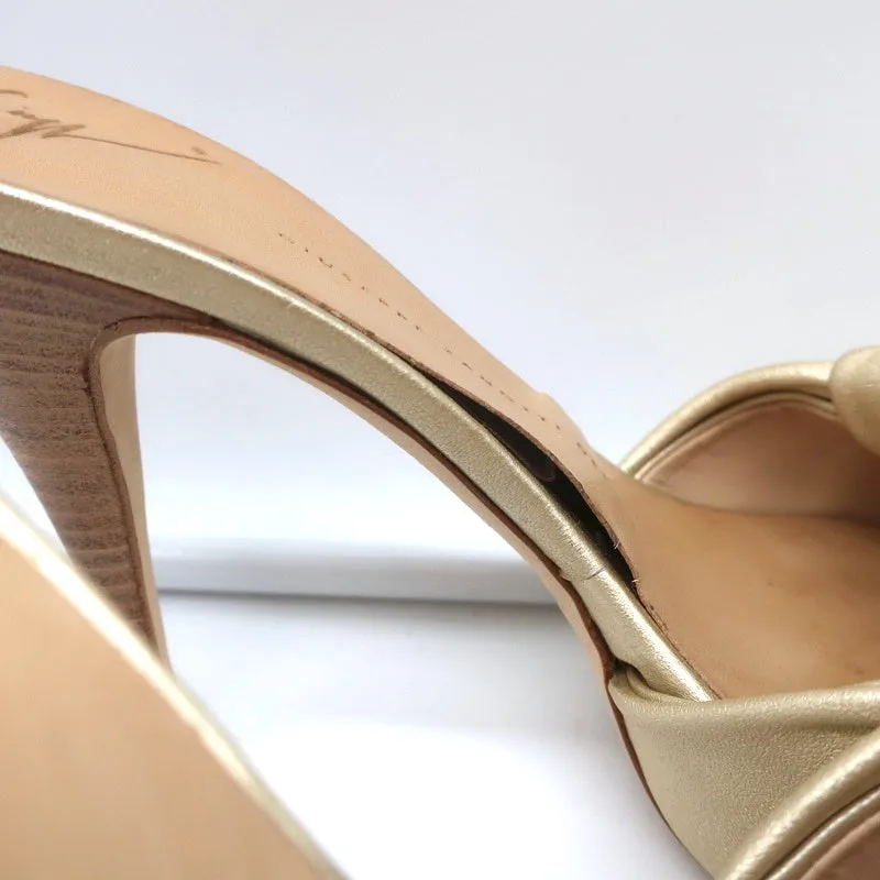 Giuseppe Zanotti Knotted Platform Mule Sandals Gold Metallic Leather Size 38.5