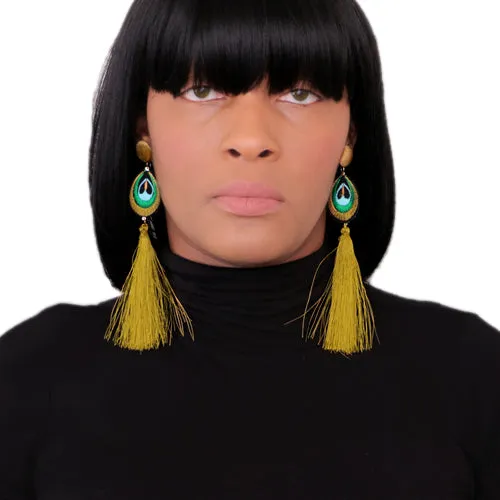 Gold Long Peacock Tassel Earrings