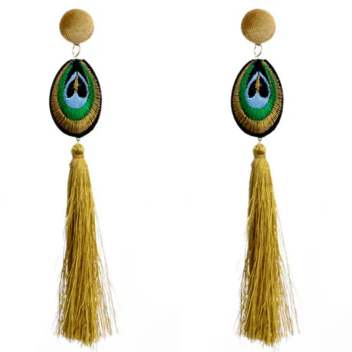 Gold Long Peacock Tassel Earrings