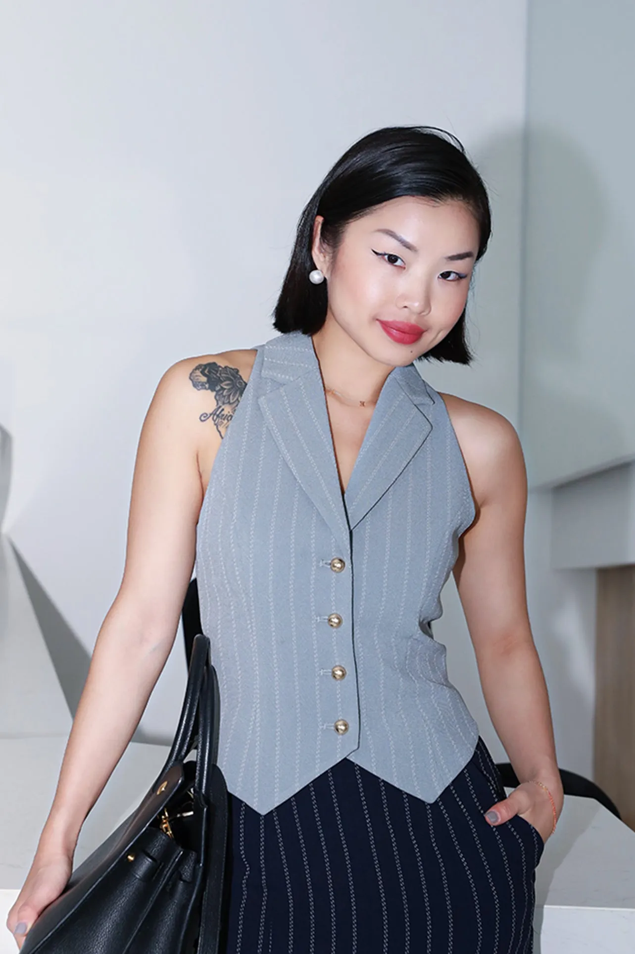 GREY STRIPED VEST