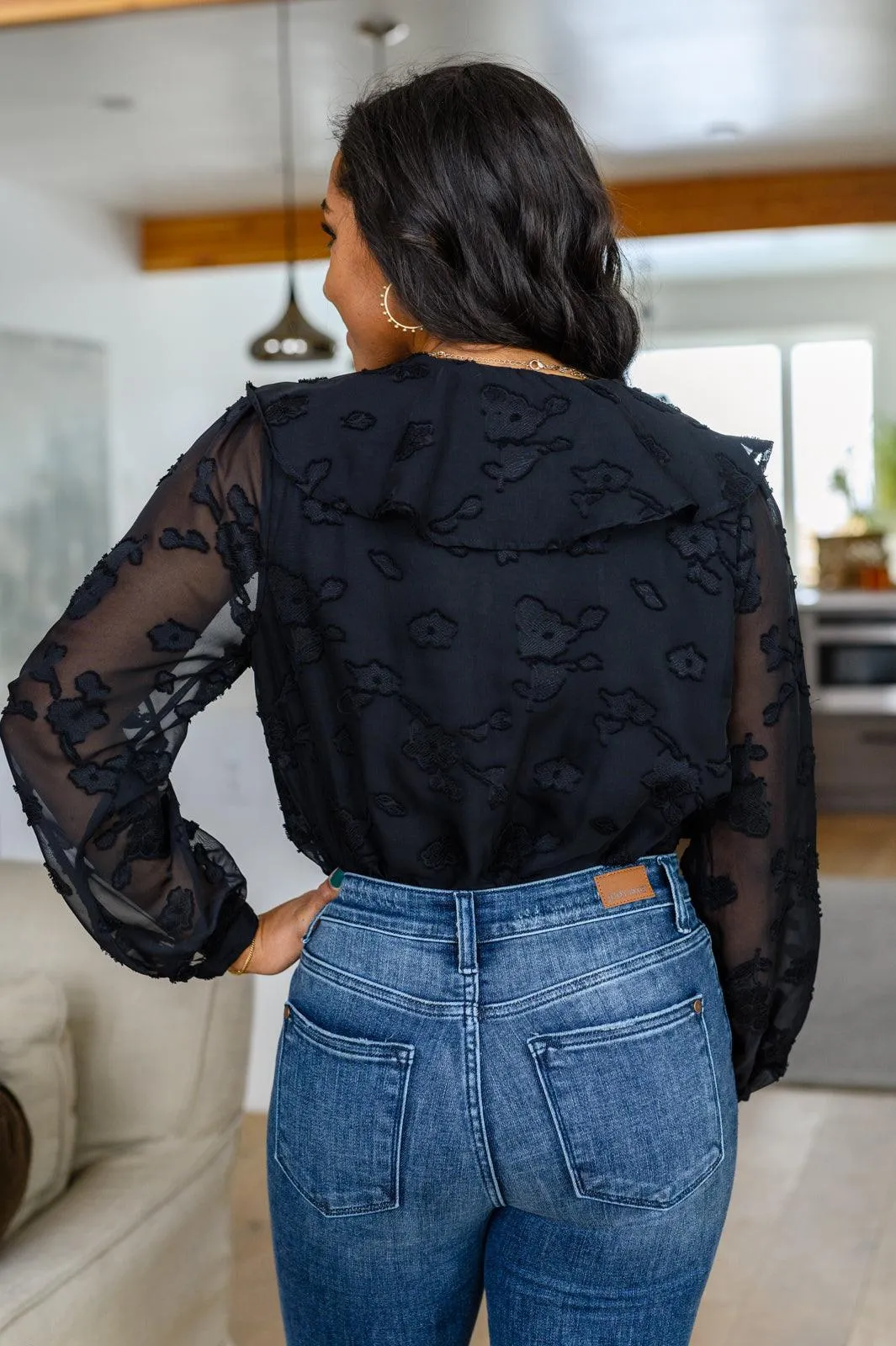 Hazel Blues® | Think Of Me Ruffle Long Sleeve Bodysuit in Black