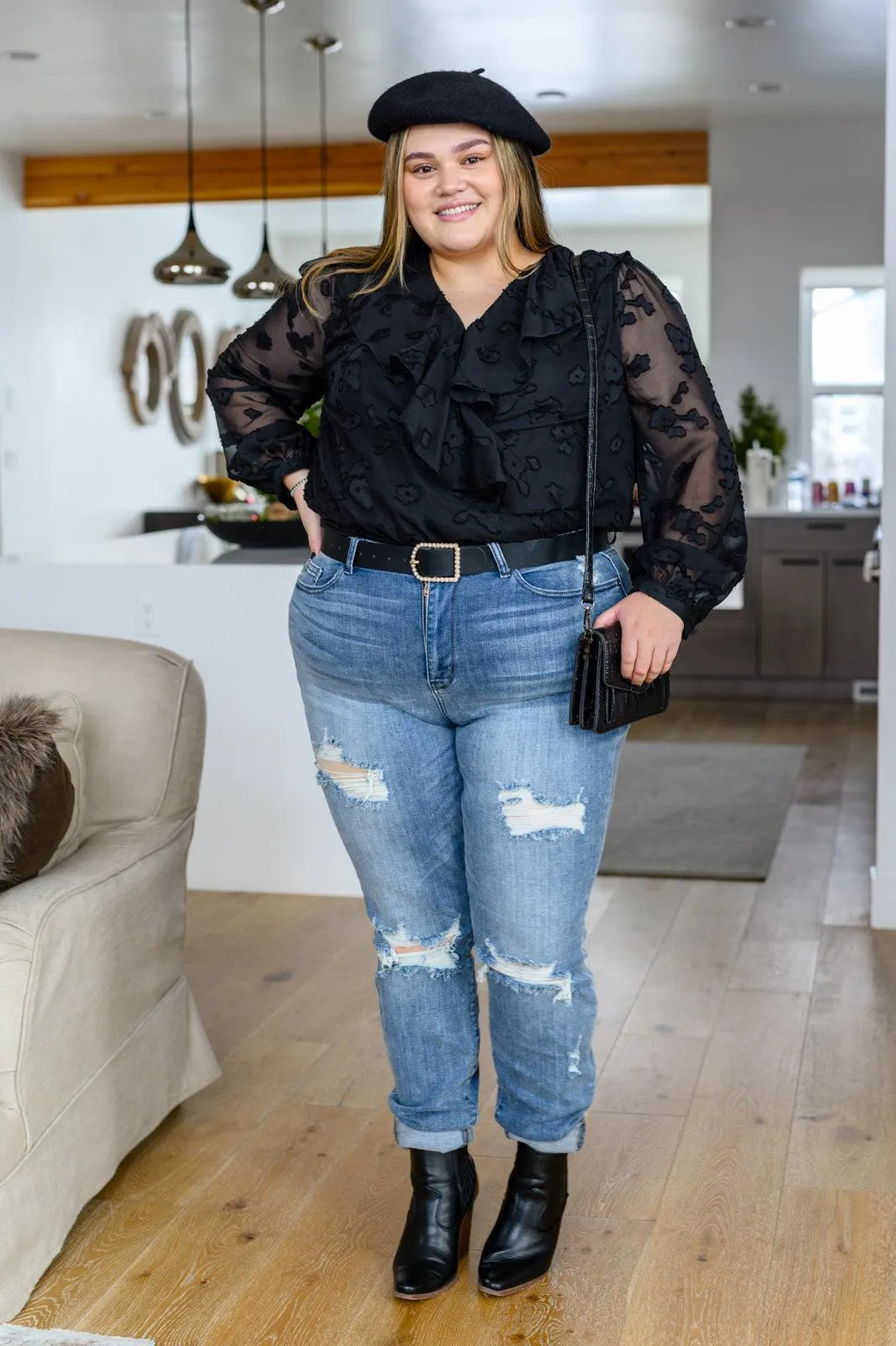 Hazel Blues® | Think Of Me Ruffle Long Sleeve Bodysuit in Black