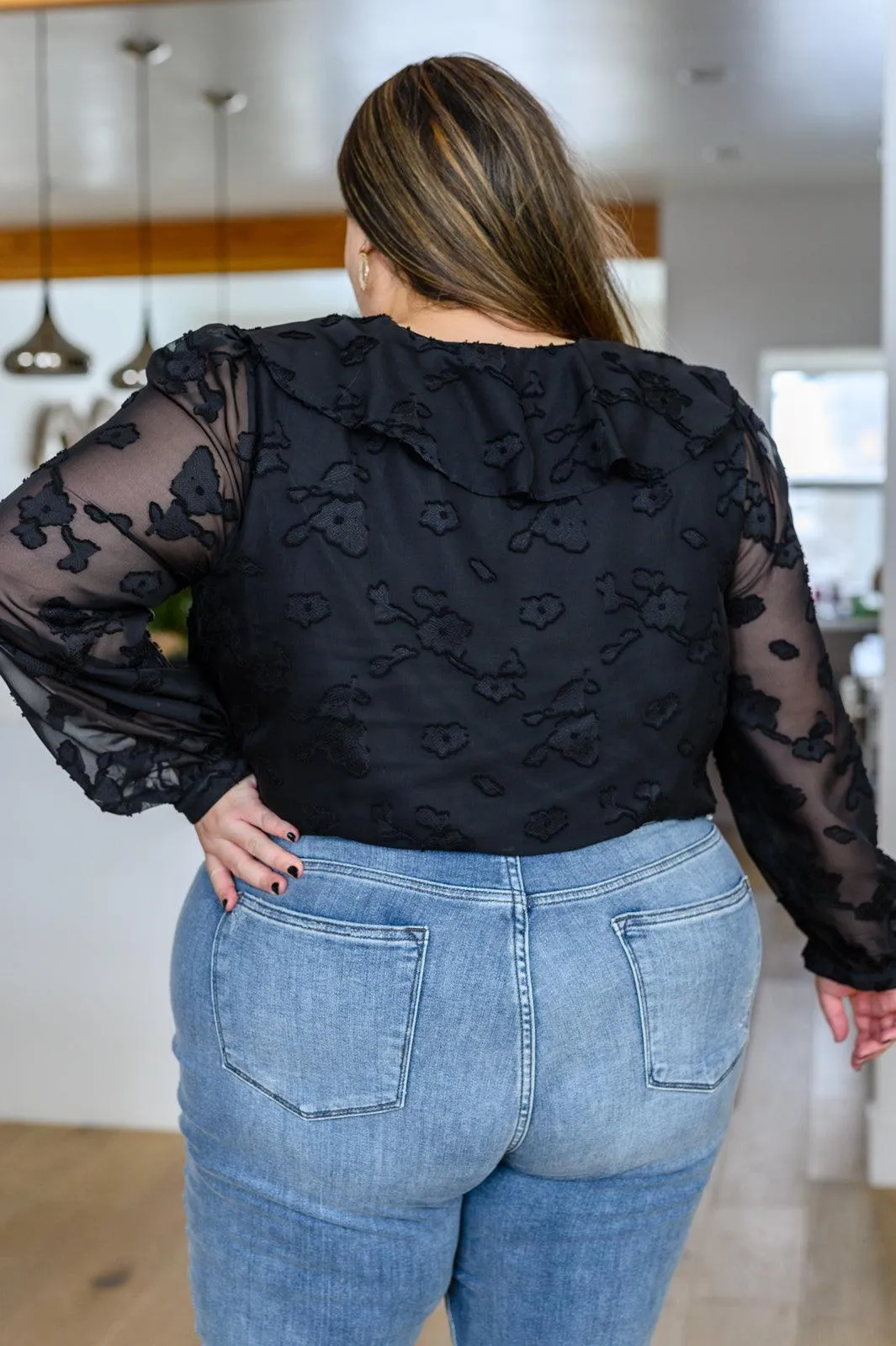 Hazel Blues® | Think Of Me Ruffle Long Sleeve Bodysuit in Black