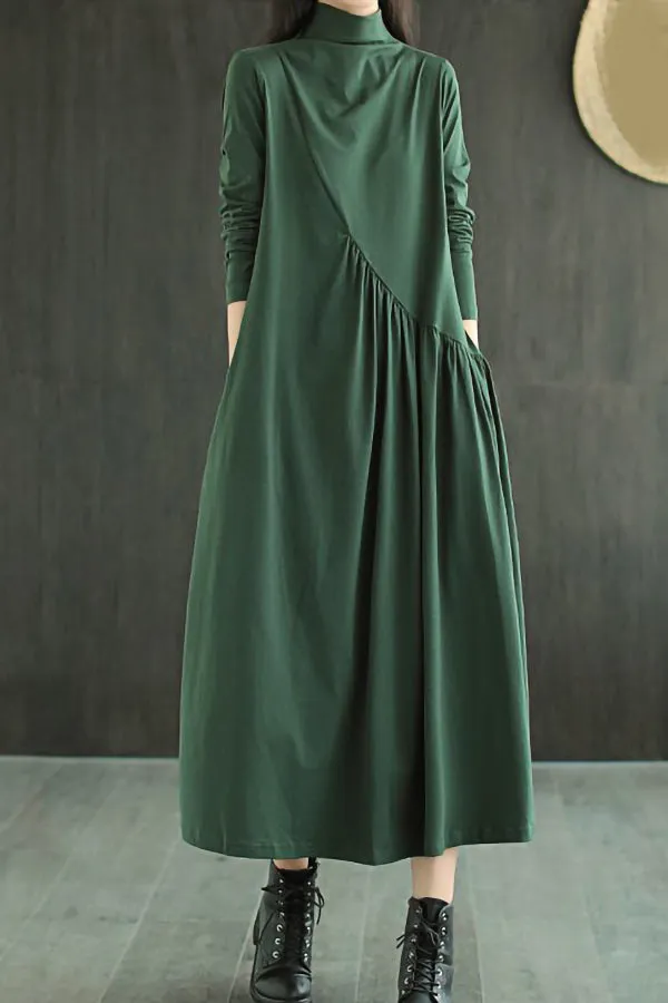 High Collar Solid Color Maxi Dress