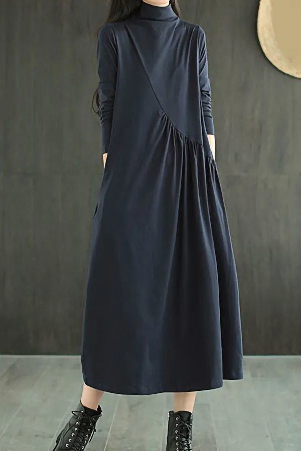 High Collar Solid Color Maxi Dress