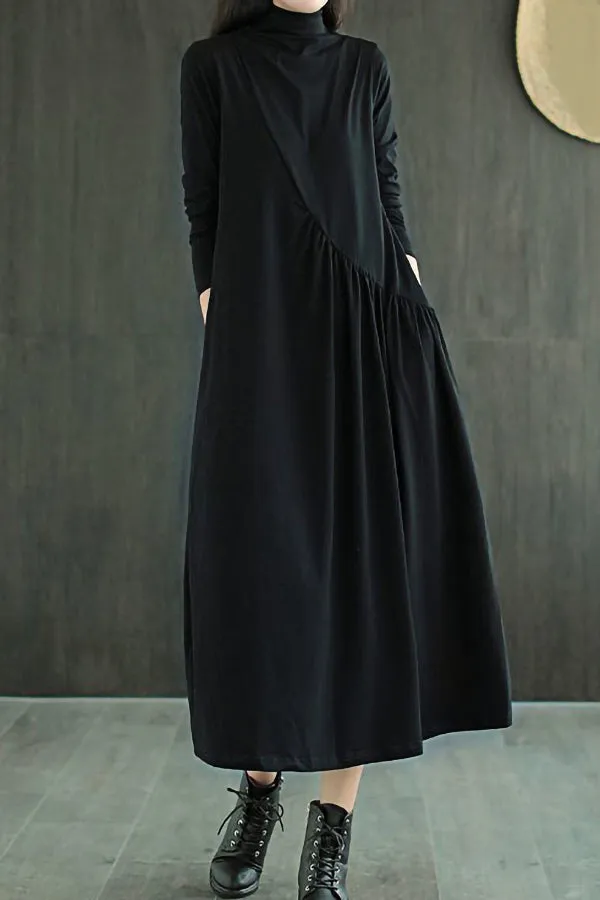 High Collar Solid Color Maxi Dress