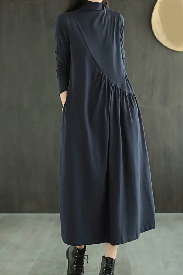 High Collar Solid Color Maxi Dress