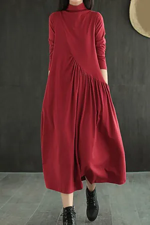 High Collar Solid Color Maxi Dress