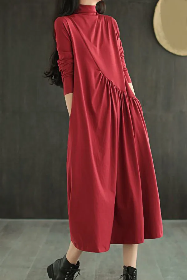 High Collar Solid Color Maxi Dress