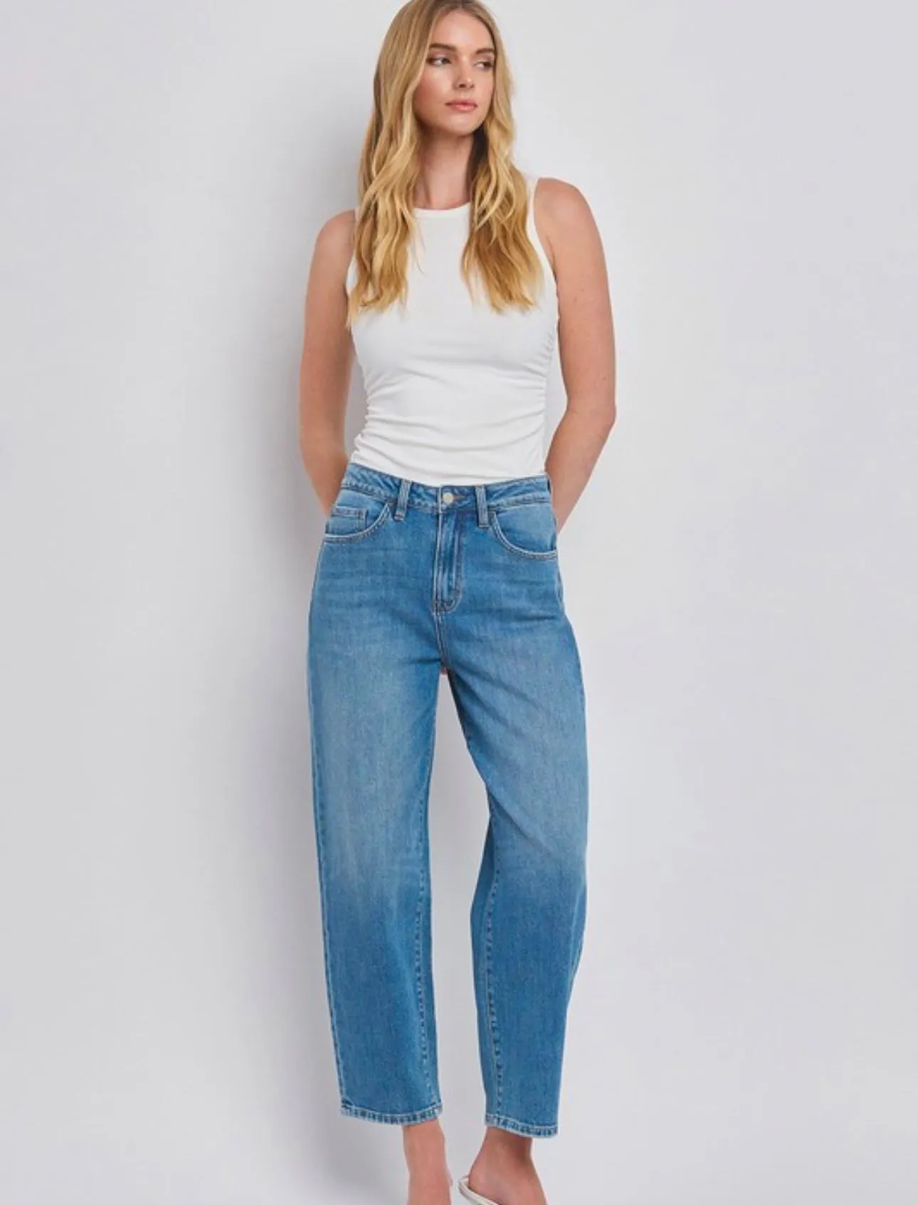 High Rise Barrel Leg Jeans