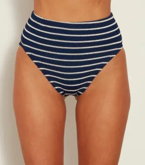 High Waist Bikini Bottom - Navy/White Stripe