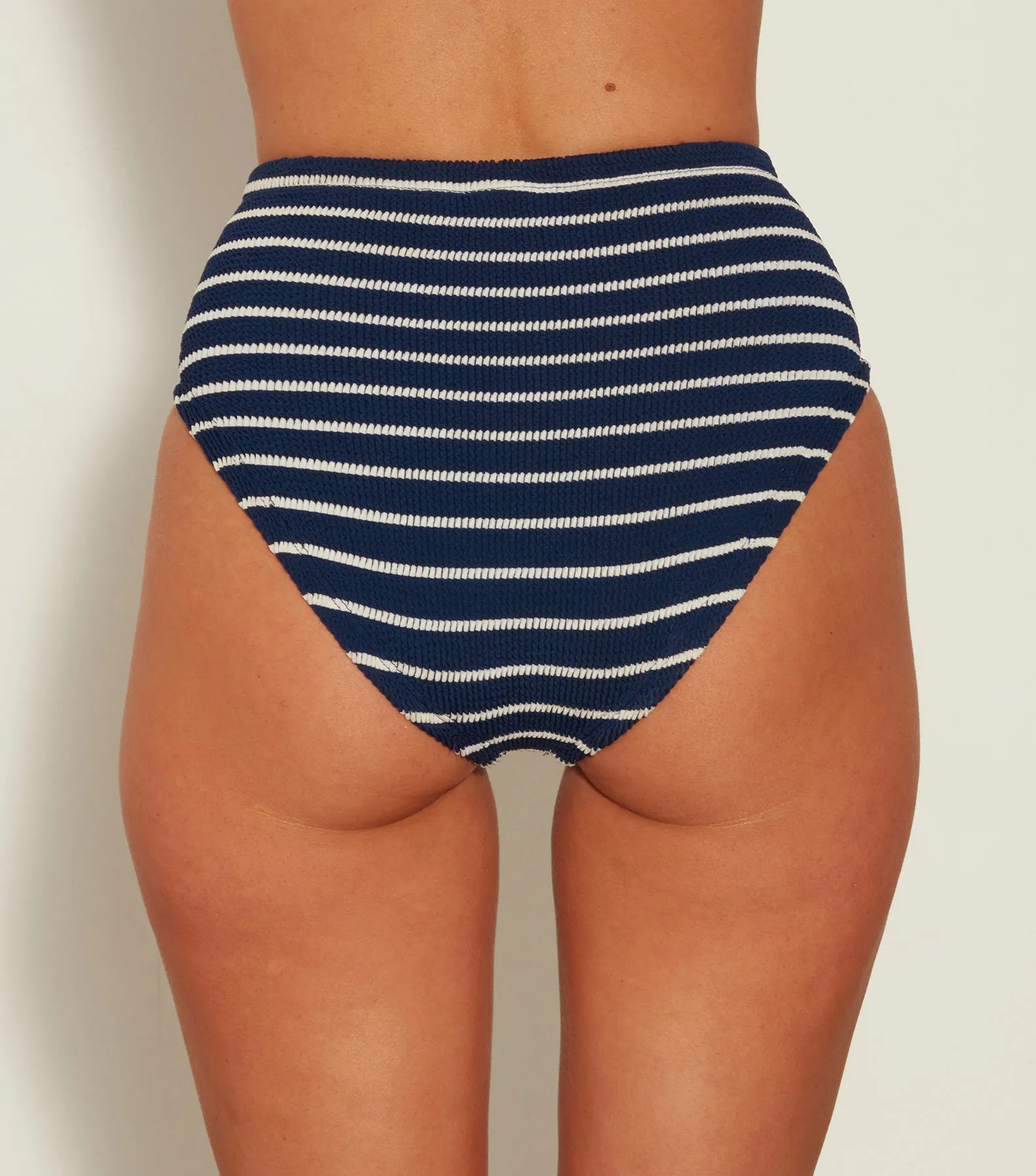 High Waist Bikini Bottom - Navy/White Stripe