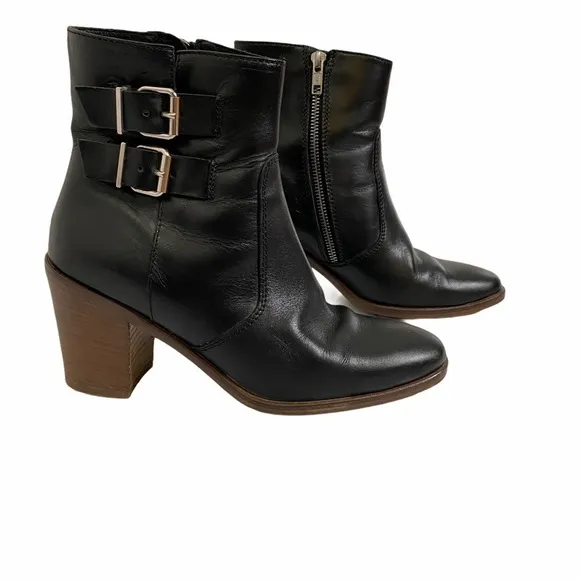 J. CREW Black Leather Ankle Buckle Dean Booties 8