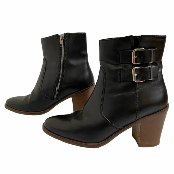 J. CREW Black Leather Ankle Buckle Dean Booties 8
