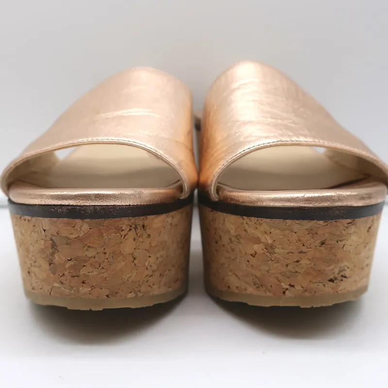 Jimmy Choo DeeDee Cork Platform Wedge Sandals Rose Gold Metallic Leather Size 38