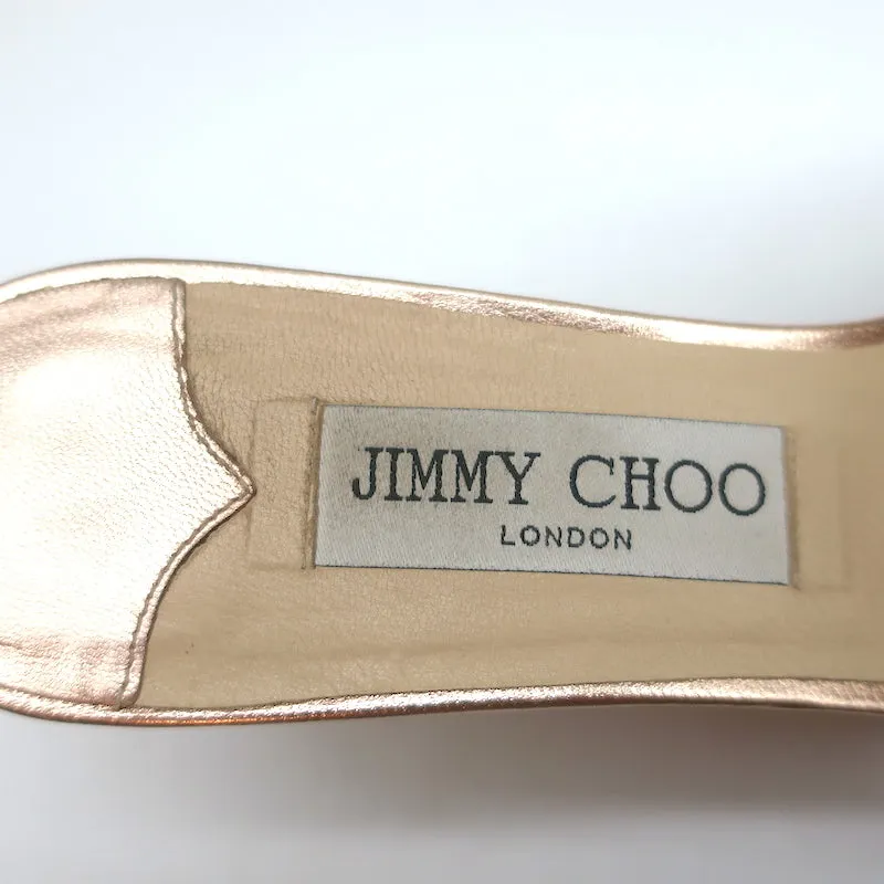 Jimmy Choo DeeDee Cork Platform Wedge Sandals Rose Gold Metallic Leather Size 38