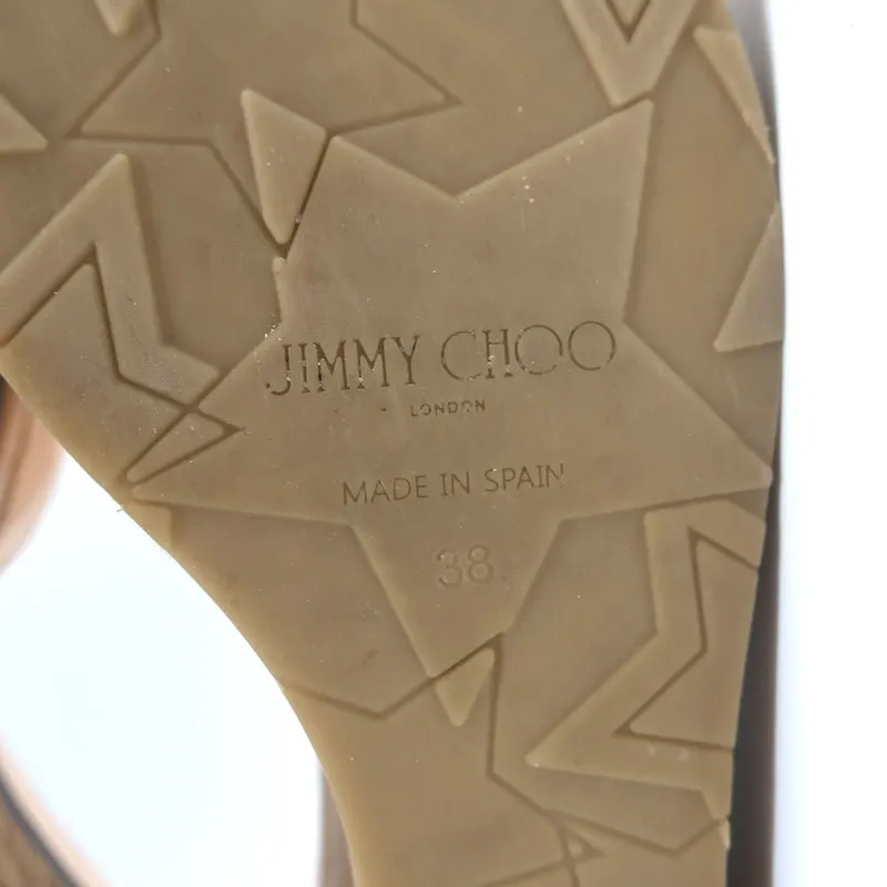 Jimmy Choo DeeDee Cork Platform Wedge Sandals Rose Gold Metallic Leather Size 38