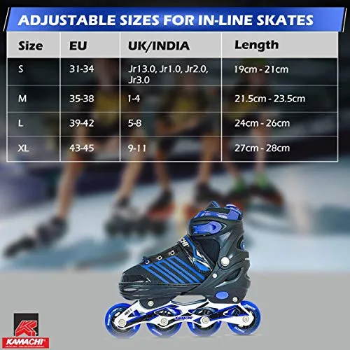 Kamachi K-1006 Adjustable Aluminium Body Inline Skates (Blue, Large)