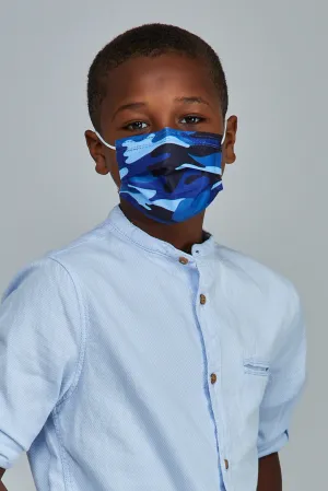 Kids - Blue Camo Face Masks - 10 Pack