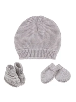 Knitted Hat, Mittens & Booties Set - Grey