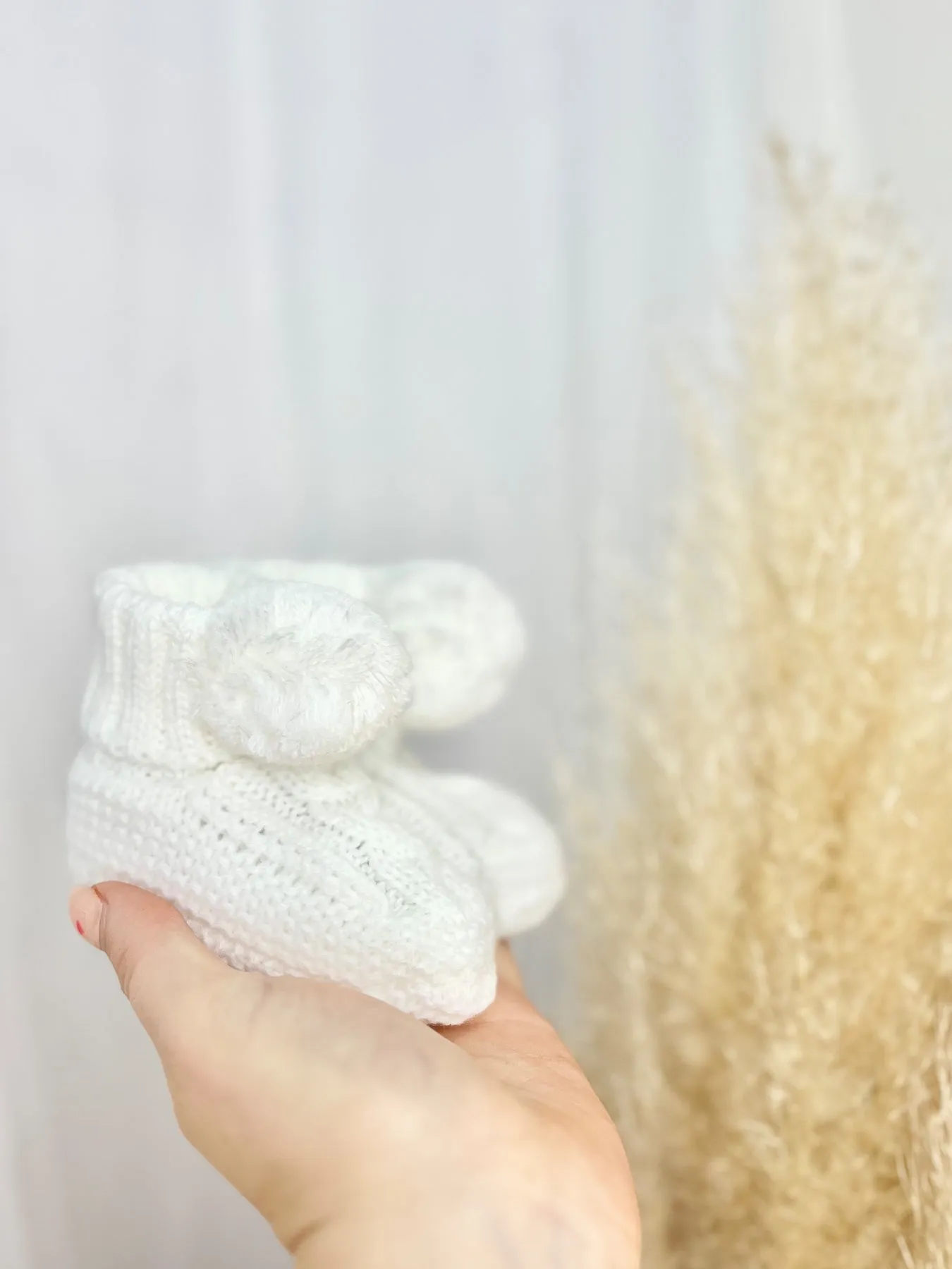 Knitted Pom Pom Booties - 3 Colours