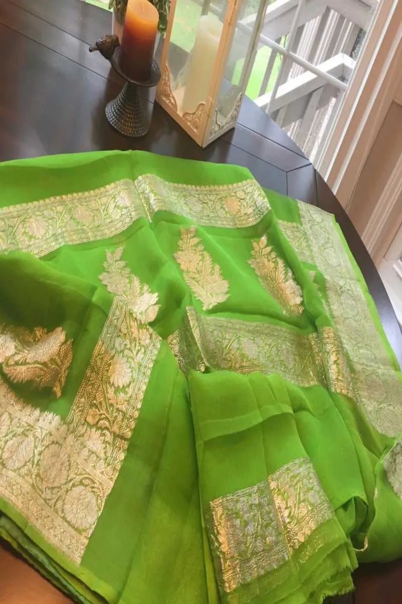Light Green Banarasi Zari Khaddi Georgette Saree